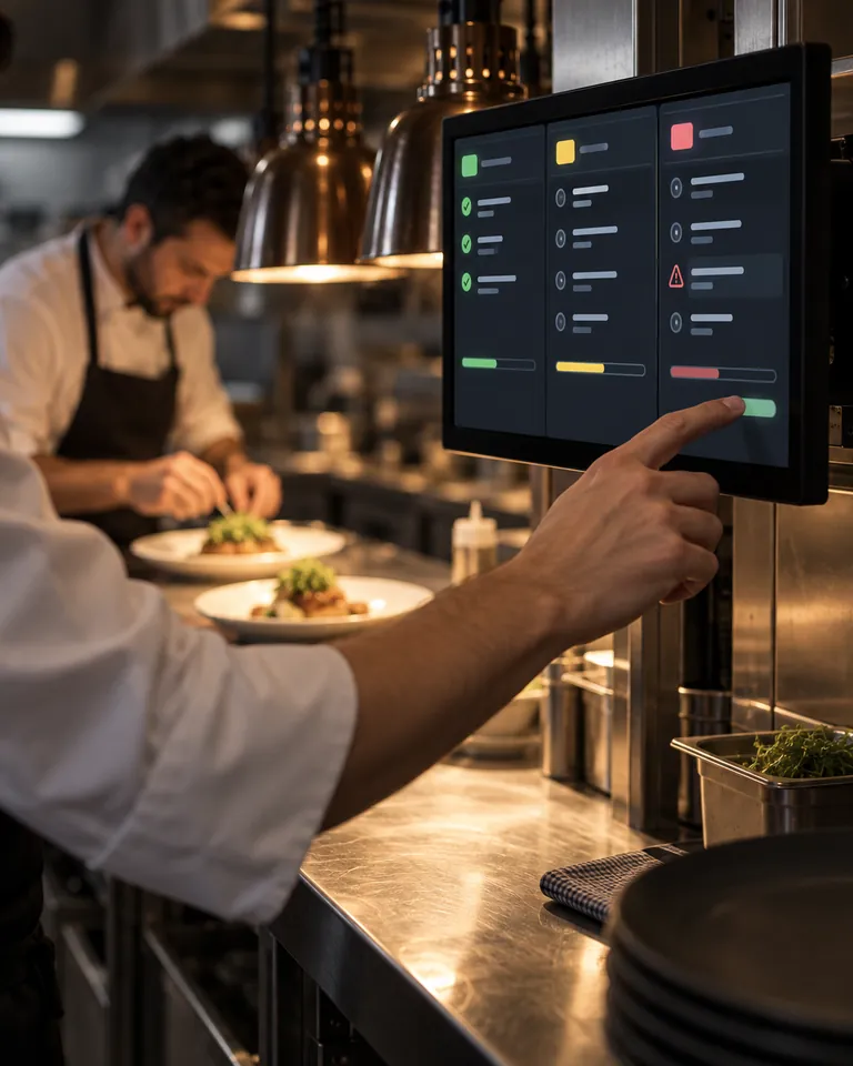 Illustration of a detailed order ticket on a kitchen display system