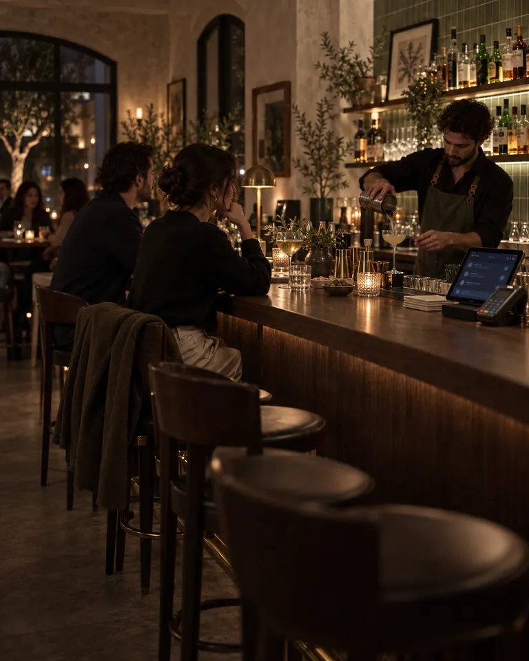 Illustration of bar staff managing a table tab with RestaKit